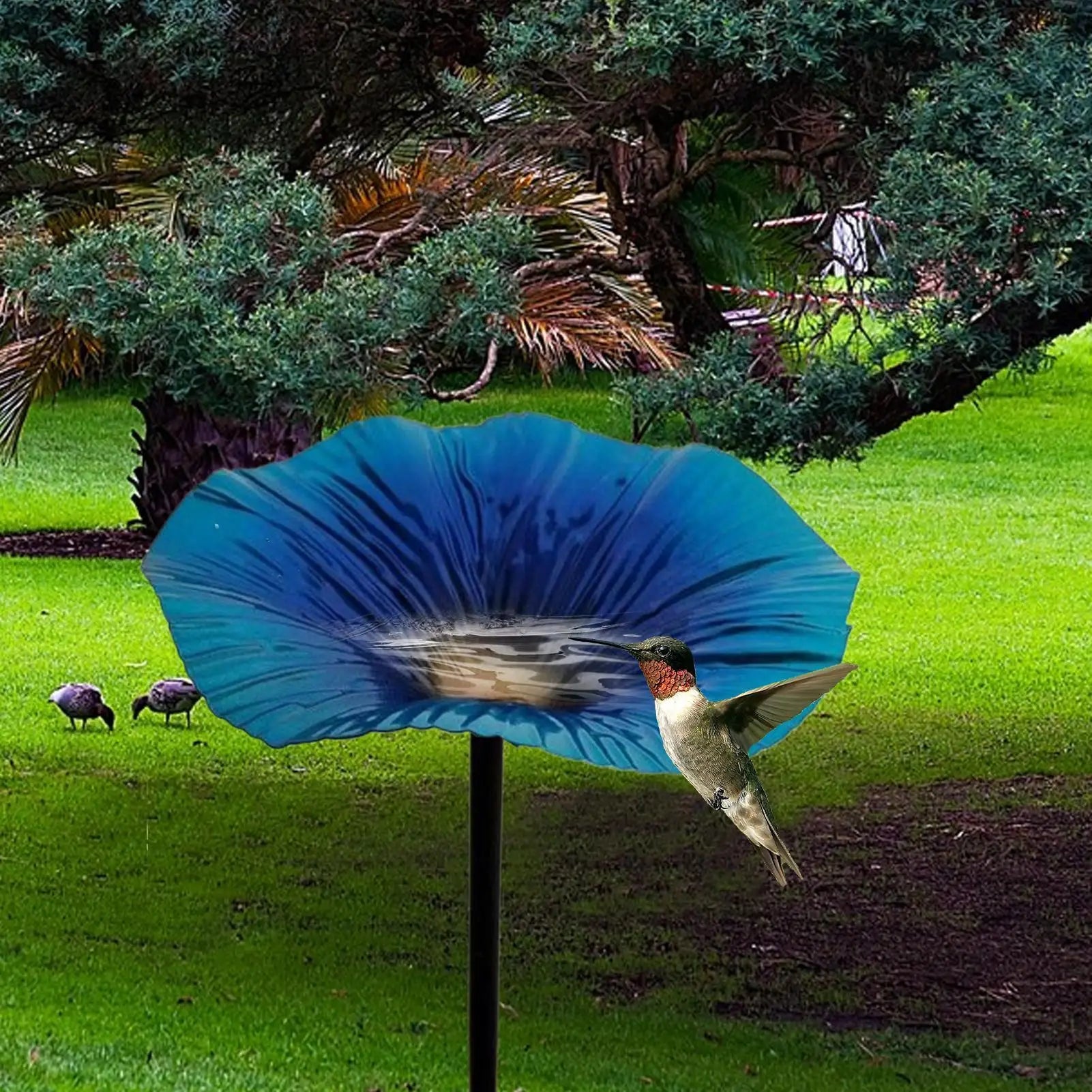 Bird waterer and feeding station Outdoor Bird Bath Pole Water Feeder Flower Shape Decorative Feeding Station Garden Decor