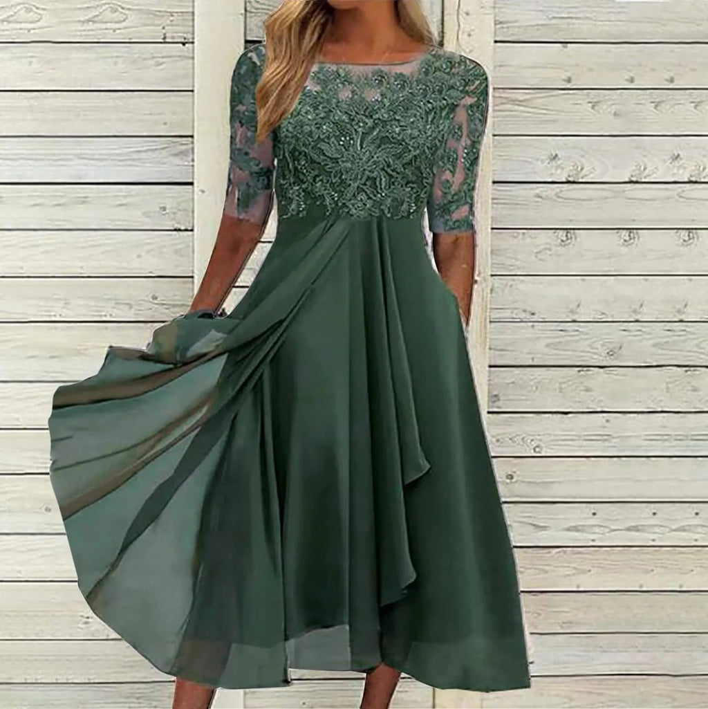 Elegant Formal Party Dress Embroidery Chiffon Round Collar Short Sleeve Luxury Dress Bridesmaid Evening Dresses Vestidos платье