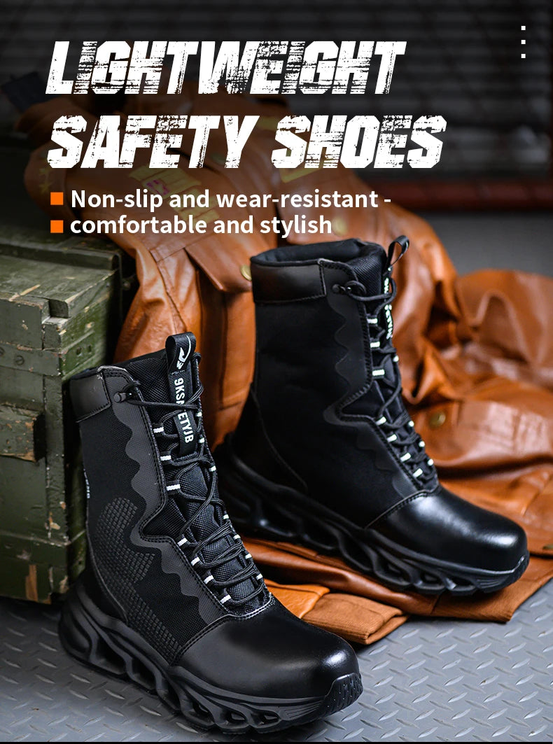 New Fashion 2024 Men Boots Safety Shoes Security Steel Toe Cap Military Boots Working Steel Toe Anti-Smashing Men's Work Boots