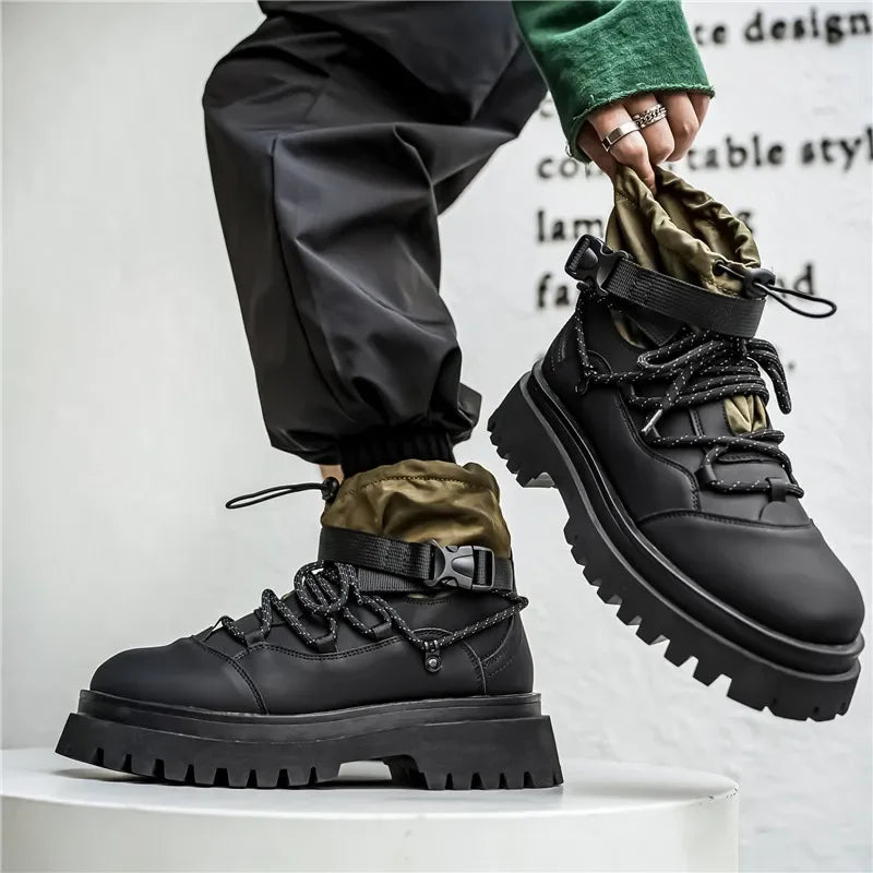 Fipatbu Men's Boots Fashion Designer High Top  Non Slip Height Increased Round Toe Winter Work Breathable Walking Botas Hombre