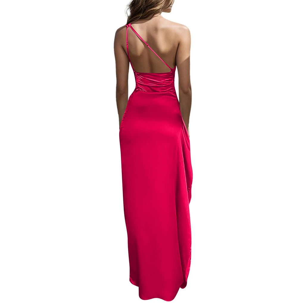 Sexy dresses for women Satin Backless Slim party Long Dress One Shoulder HighSplit Cocktail dress Wedding evening dresses elbise