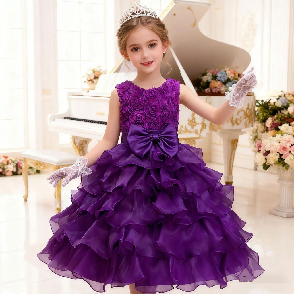Elegant Dress For Girls Sleeveless Flower Ruffles Gown For Kids Wedding Prom Bridesmaid Birthday Party First Communion Dress
