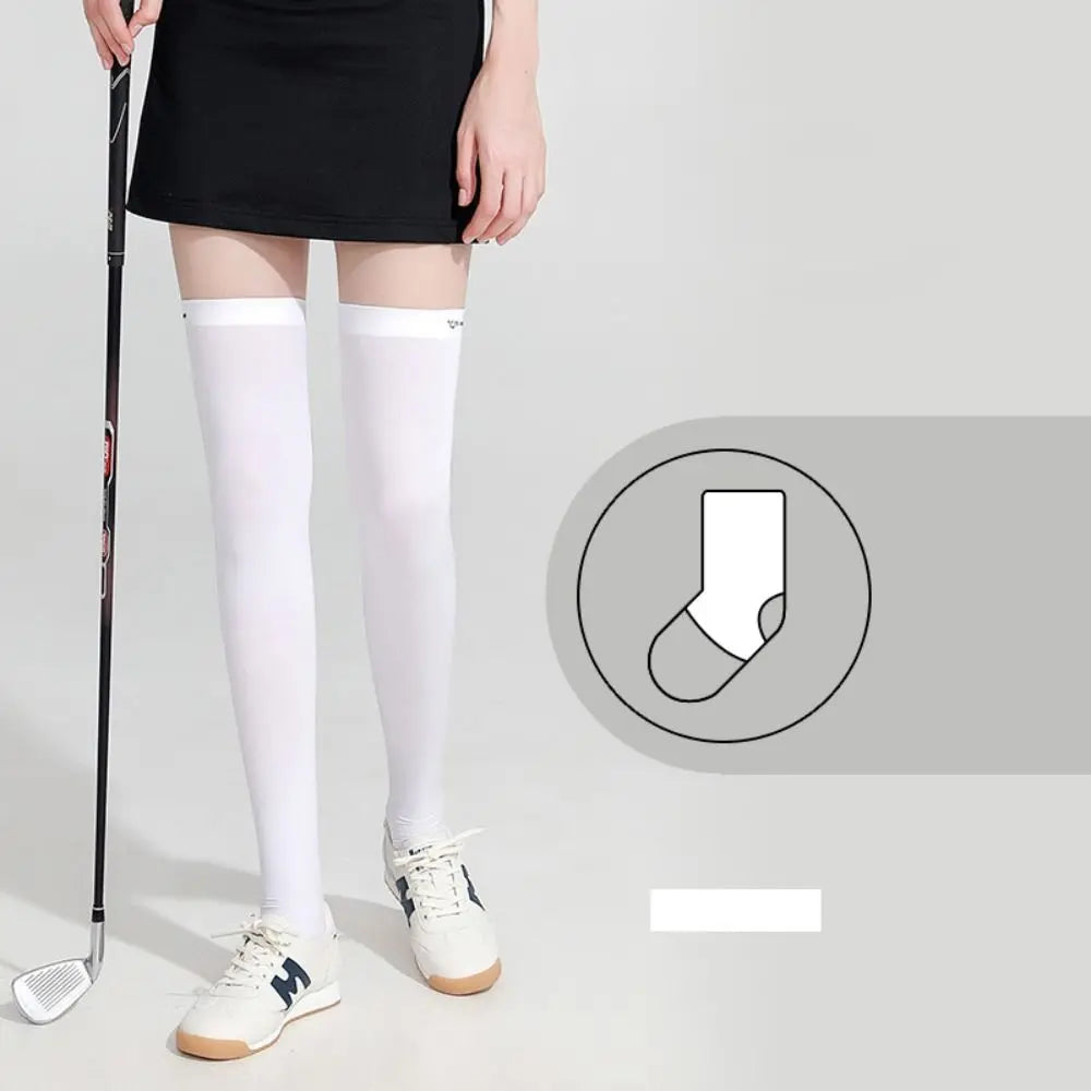 Ice Silk Sunscreen High Socks Black White Tennis Golf Sports Pressure Socks Elastic Breathable Sunproof Leg Protection Socks