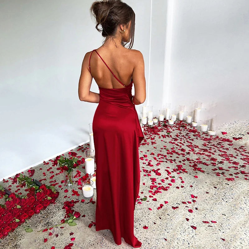 Evening Dress Women Sexy Off Shoulder Long Dresses For Women Elegant Sleeveless Split Up Party Dress Red