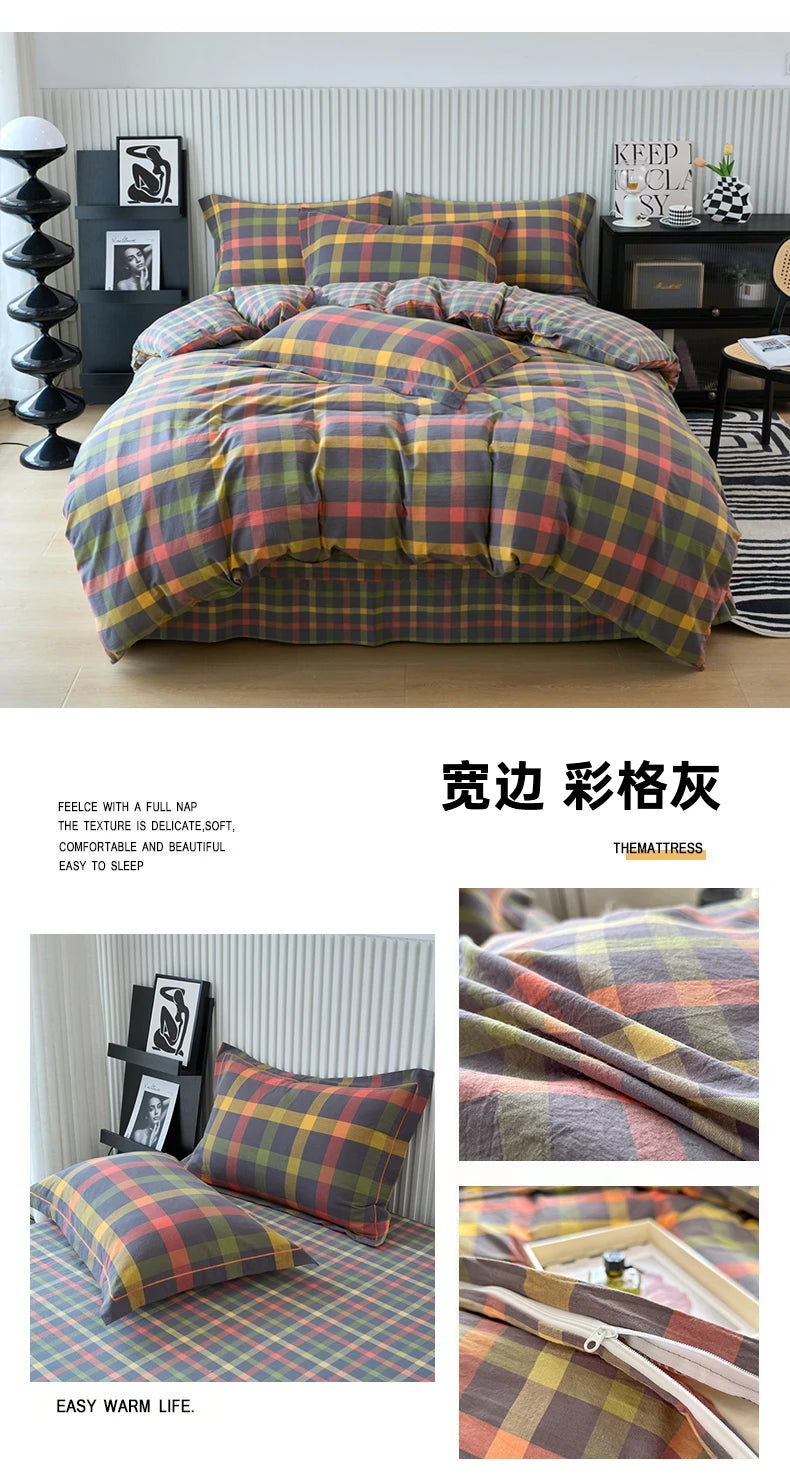 New Cotton Quilt Cover Plaid Yarn-dyed Washed Single Douvet Bed 160x210 220x240 Skin Friendly Comfortable Large Size Bedding