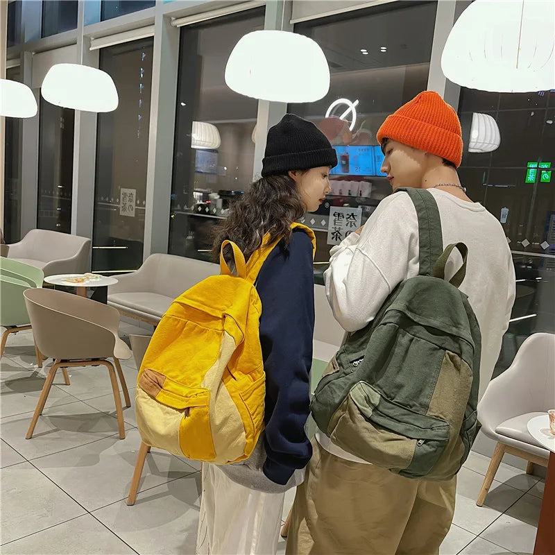 Fashion Panelled Women Backpack Canvas Kawaii Girl Travel Book Bags College Lady Laptop Backpacks Cute Travel Rucksack Schoolbag