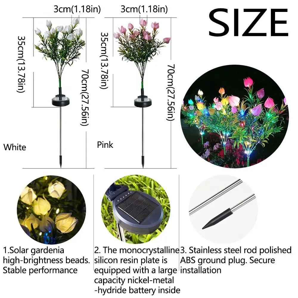 Gardenia Flower Solar Artificial Flower Light Realistic Multi-Color Changing Waterproof Landscape Lamp Ground Mounted