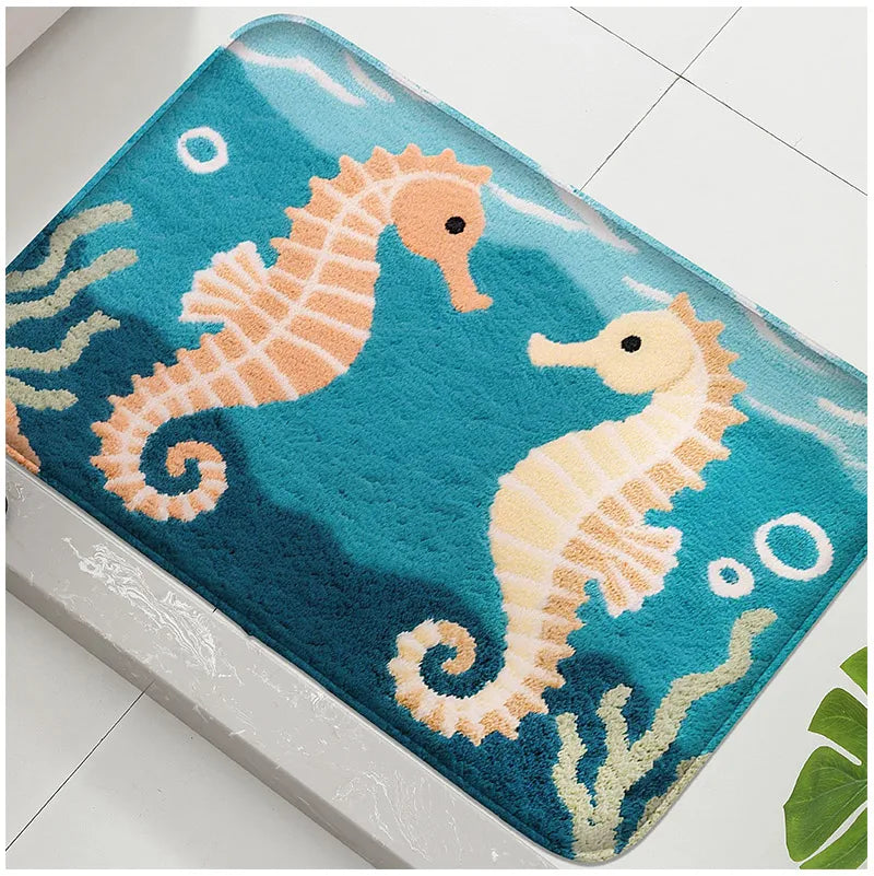 Blue sailboat shower room, small carpet, toilet, absorbent floor mat, home decoration mat, bathroom door mat, machine washable