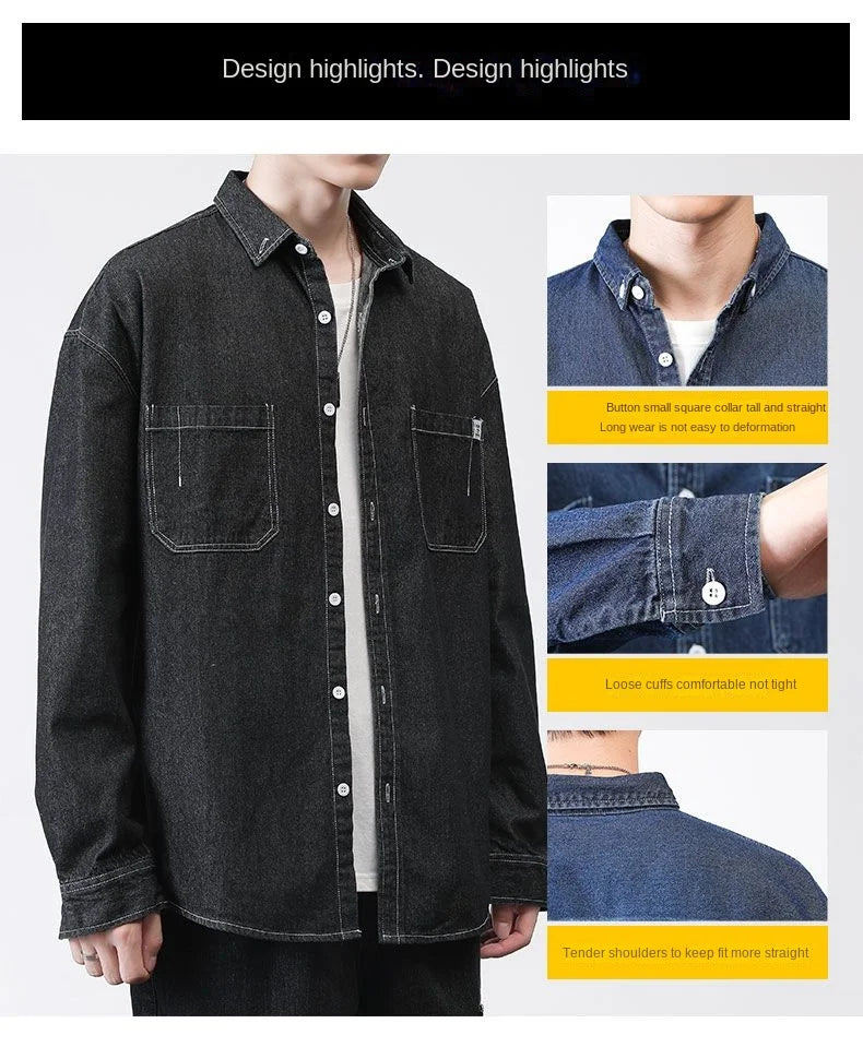 Menswear Shirt Long Sleeve Denim Shirt Casual Loose Fit New Autumn Winter Trendy Unisex Comfort Fashion
