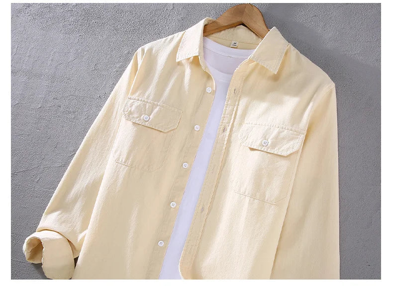 American Style Cargo Shirt Men Spring Autumn Mens Long Sleeve Shirts Pockets Pure Cotton Casual Shirts Comfortable chemise homme