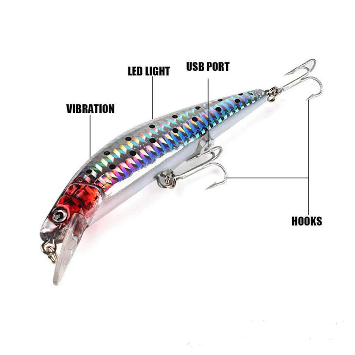 Simulated Fishing Lures Bait Electric Life-like Vibrate Fishing Lures USB Rechargeable Flashing LED Light Throw Luminous Bait