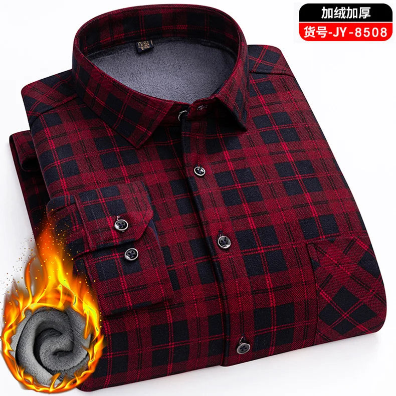 Men's long-sleeved shirt with double-sided fleece thickened warmth, 7XL, 8XL, winter casual and trendy, versatile for the street