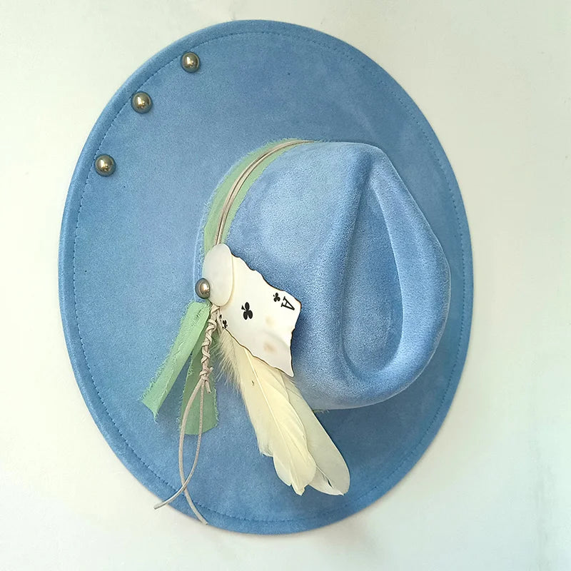 New fedora hats for women Feather Fedoras Hand-painted hat Jazz 9.5 cm wide brim top hats party 2024 sombrero british cup hat