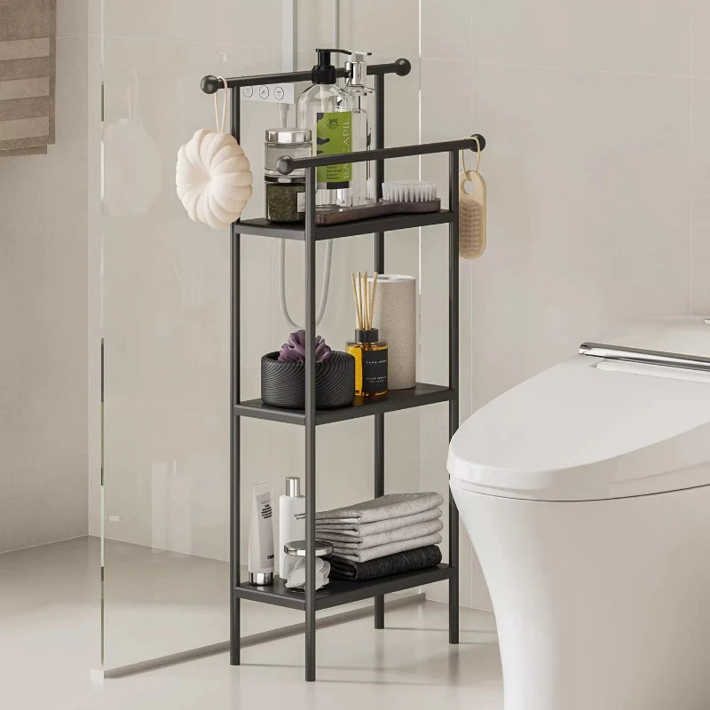 Floor-standing Bathroom Storage Rack Towel and Shower Organizer for Toilet and Bathtub Durable Bathroom Utility Shelf