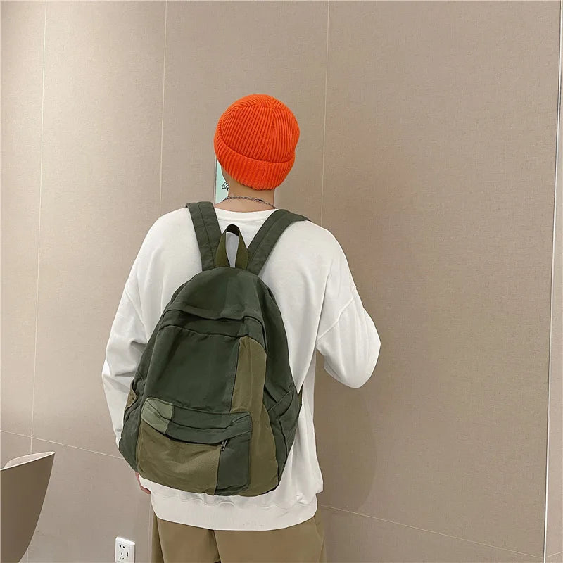 Fashion Panelled Women Backpack Canvas Kawaii Girl Travel Book Bags College Lady Laptop Backpacks Cute Travel Rucksack Schoolbag