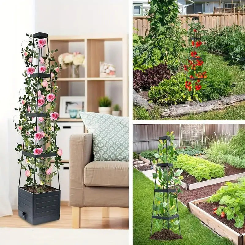 Garden Raised Bed Planter Boxes with Trellis,Tomato Tower Self Watering Planter,Tomato Climbing Stand Gardening Tools Planting