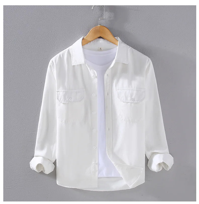 American Style Cargo Shirt Men Spring Autumn Mens Long Sleeve Shirts Pockets Pure Cotton Casual Shirts Comfortable chemise homme