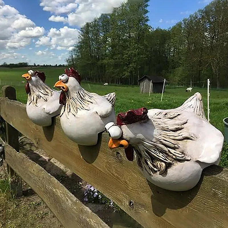 Funny Fence Chicken Spoof Rooster Garden Decoration Ornaments Resin Craft Garden  Garden