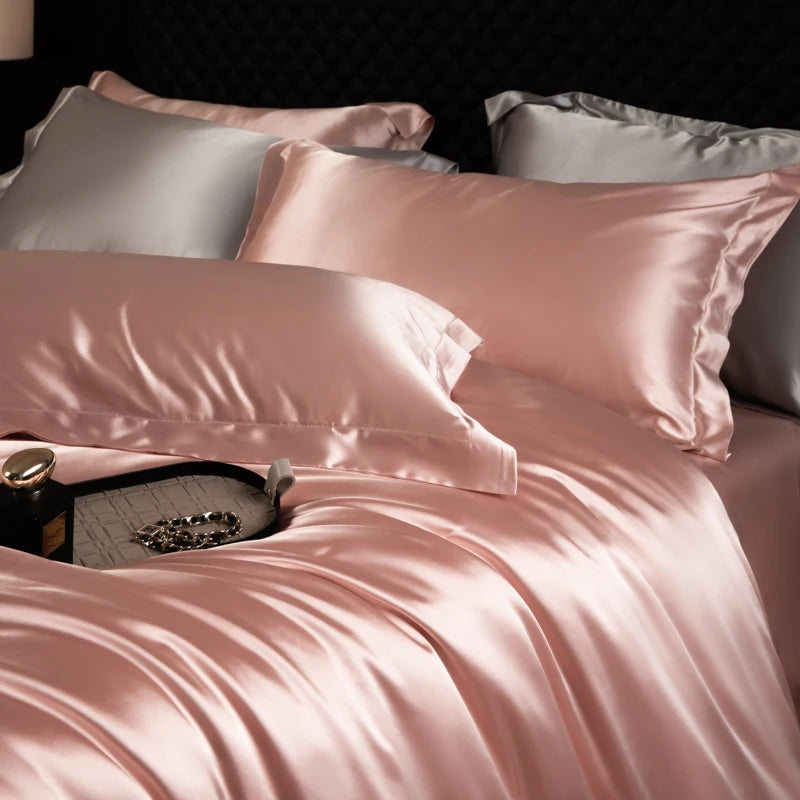 100% Mulberry Silk King Bedding Sets Duvet Cover with Pillowcase Comfortable Bed Sets Linen Sheet Silky Bed Cover Sets