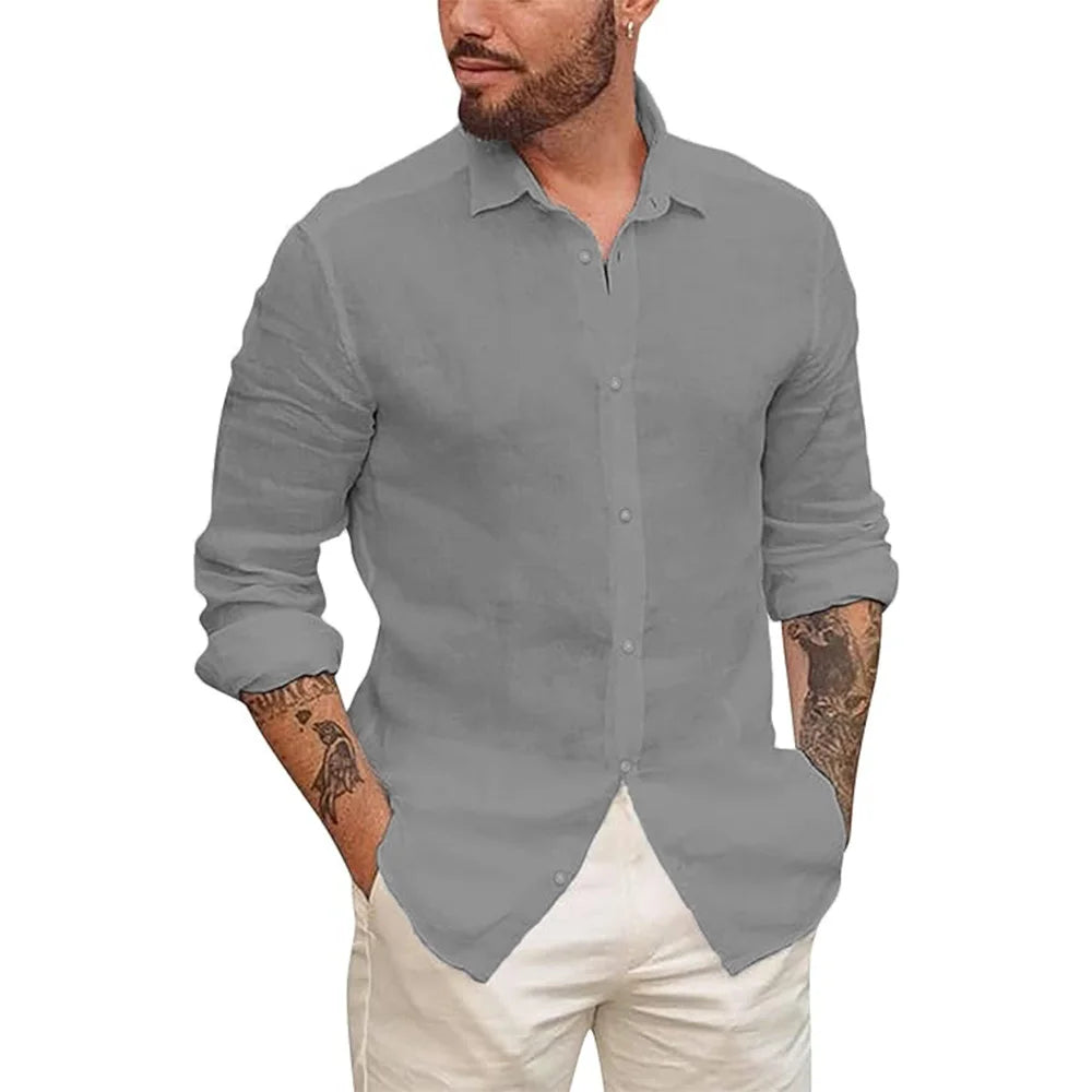 Mens Button Up Shirts for Men Long Sleeve Cotton Linen Hawaiian Beach Shirt Casual ummer Lightweight Tops
