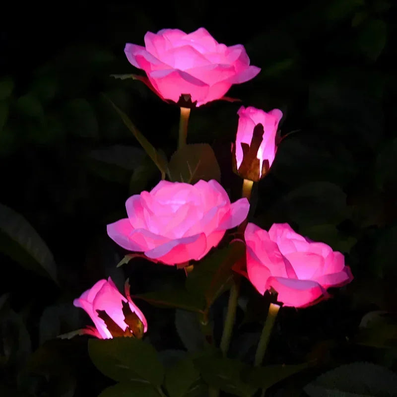 Garden Ground Light Solar Lawn Lamp LED Artificial 5 Head Rose Flower Holiday Summer Wedding Party Outdoor Yard Patio Decoration