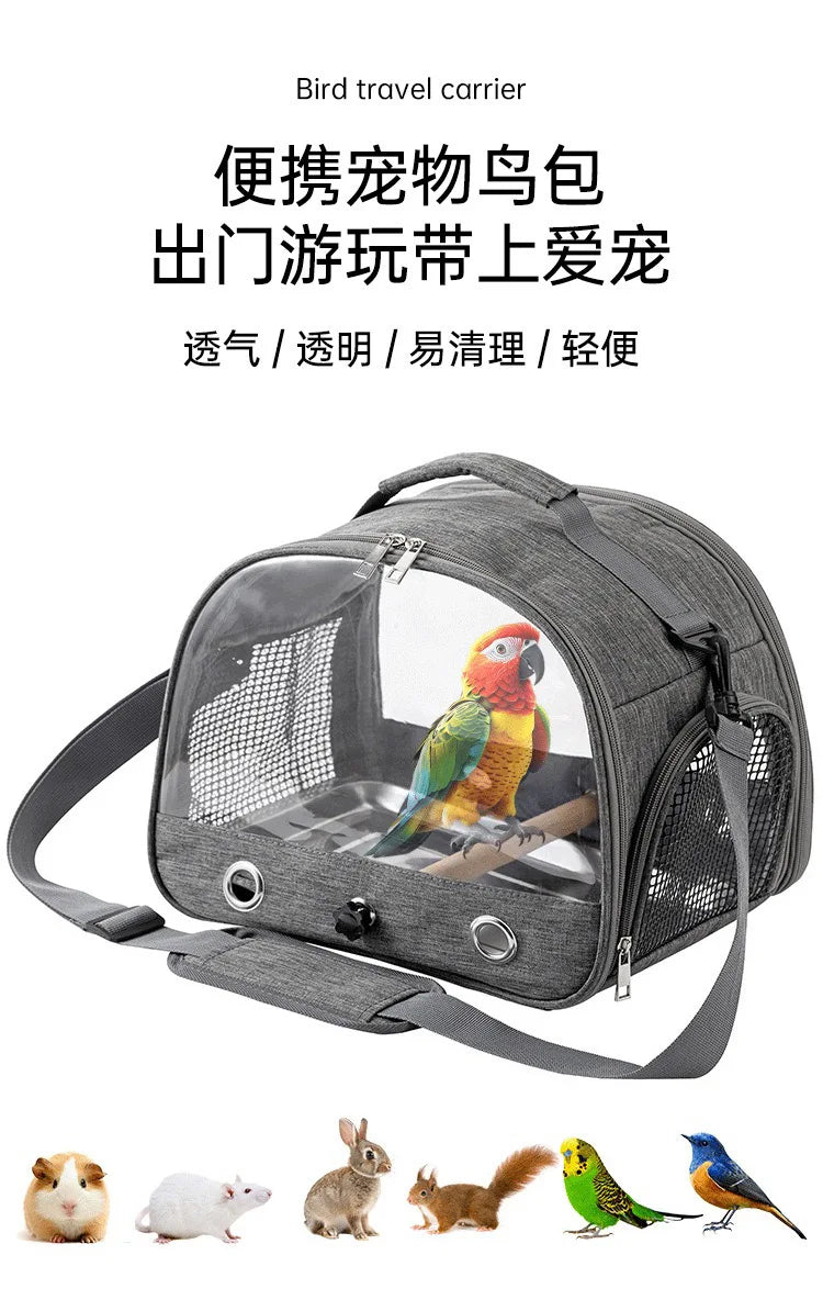 Parrot Carrier Bag Portable Bird Backpack with Perch for Birds Cage Side Window Foldable Samll Pet Travel Cage Bird Supplies