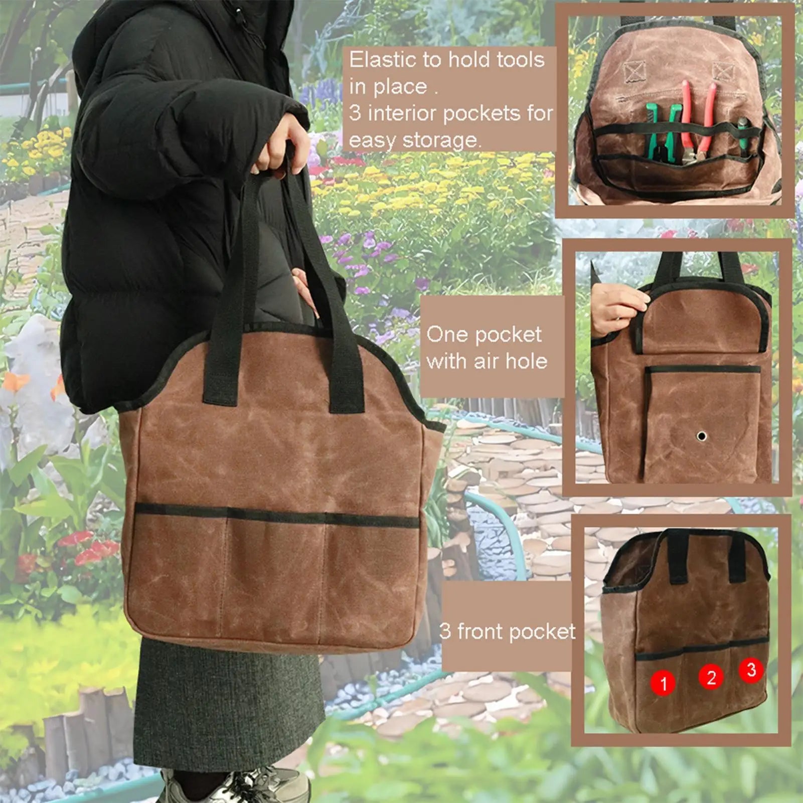 Gardening Canvas Tool Bag Heavy-Duty Reinforced Handle Tote Garden Tool Bag Organizer with Multiple Pocket Storage Gardeners bag