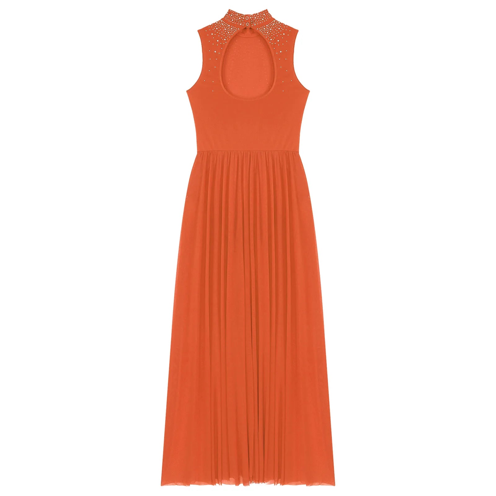 Womens Lyrical Dance Dresses Mock Neck Wide Hemline Shiny Rhinestones Maxi Dress Sleeveless Modern Contemporary Leotard Dresses