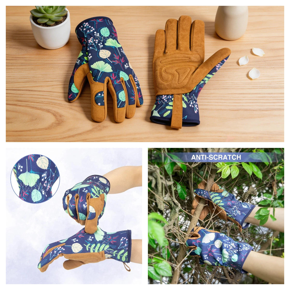 Womens Gardening Weeding Working Gloves, Leather Garden Glove for Women Thorn Proof No Stab for Digging, Planting,Pruning