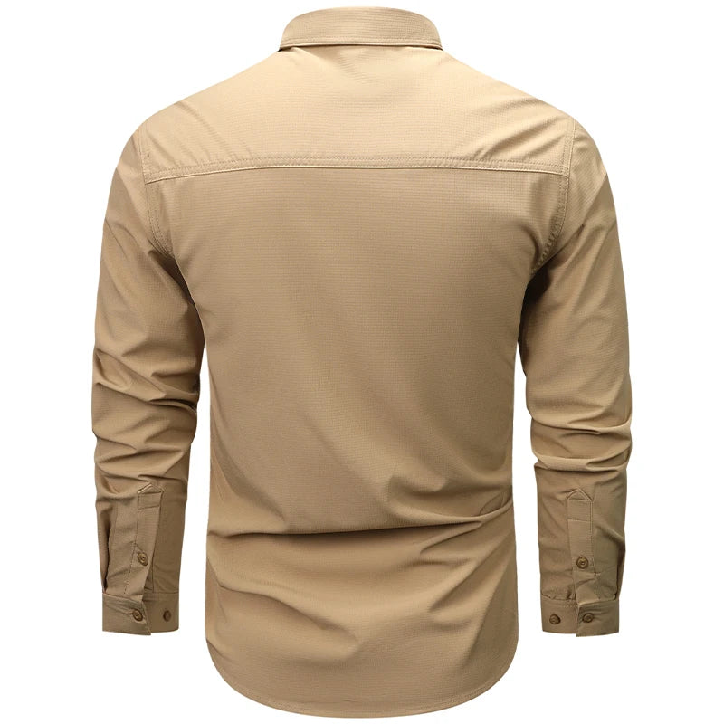 Summer Men Long Sleeve Cargo Breathable Shirt Mens Casual Tactic Military Shirts Men Multi Pocket Outdoor Hike Safari Work Shirt
