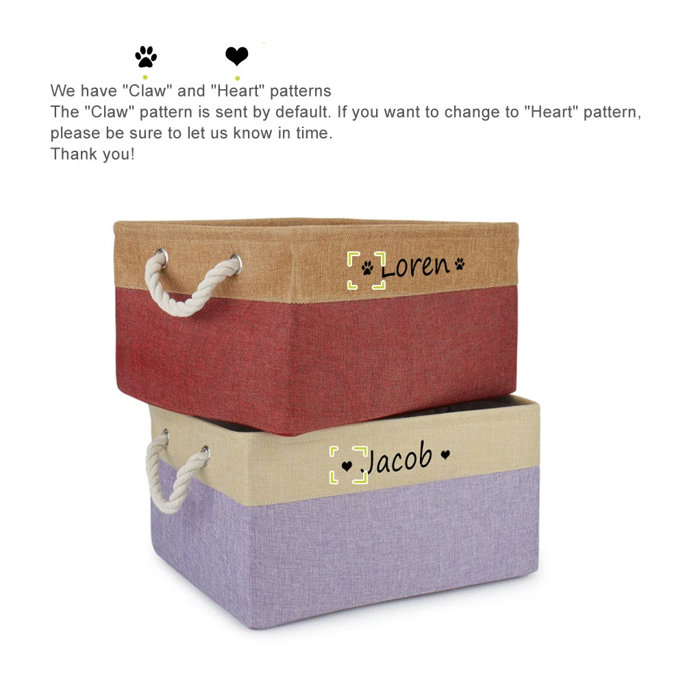 Custom Name Dog Toy Basket Cat Pet Foldable Box Print Personalized ID Storage Baskets For Clothes Pet Accessories