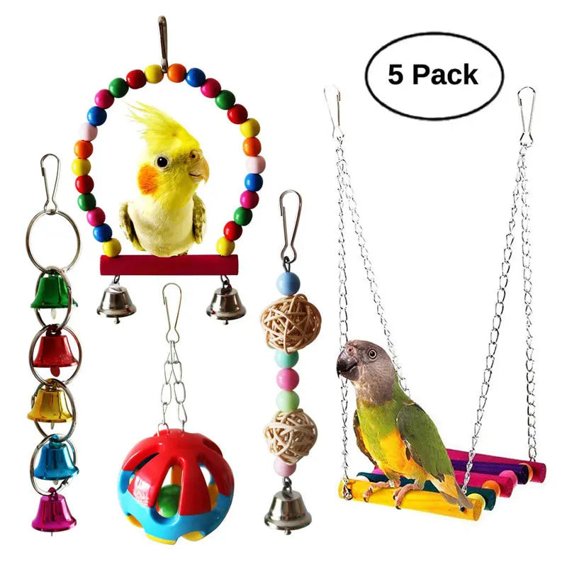 Bird Toy Wood Parrot Toys Set Cage Bird Accessories Swing Suspension Bridge Ball Cage Bells Pet Supplies juguetes para pájaros