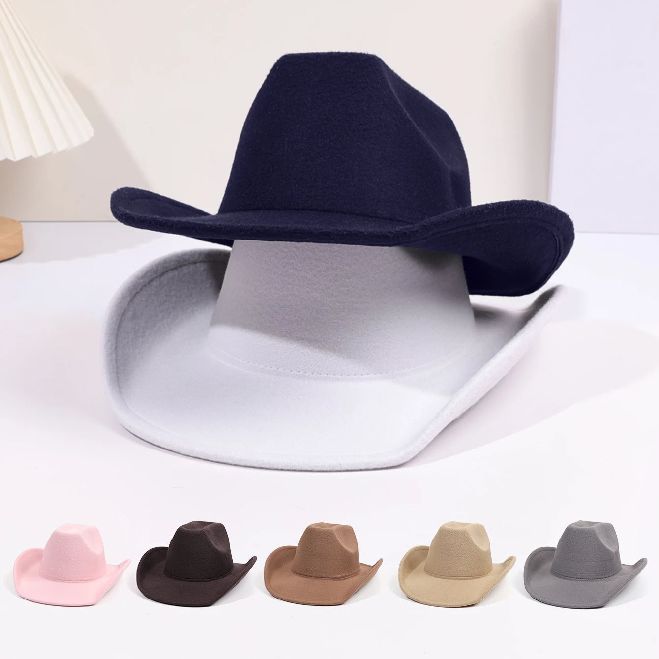 Solid color felt hat, British retro jazz hat, flat brimmed cowhide hat, flat top hat, can be paired with accessories