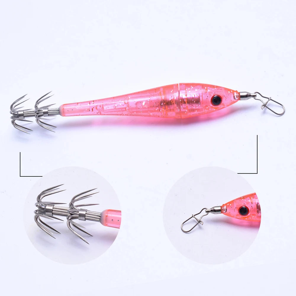 2 pcs LED underwater lure light, simulated bait with hook, electronic wooden shrimp, powerful double-layer squid hook