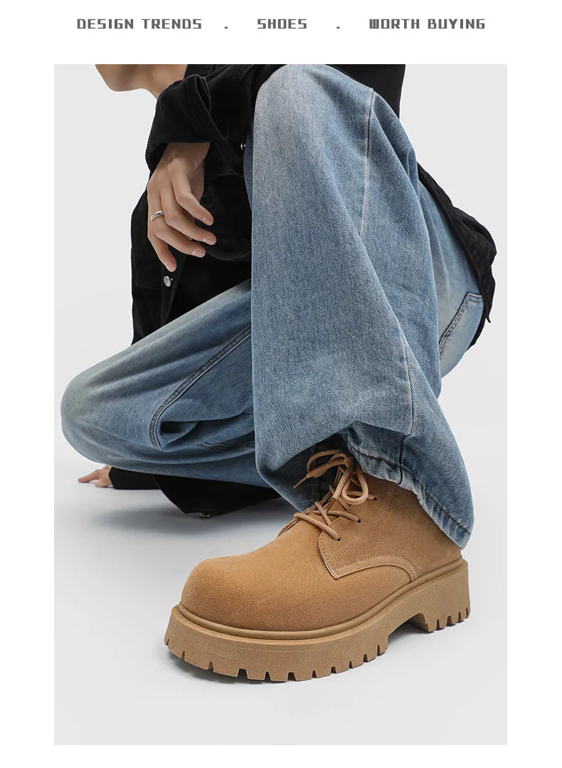 Men's High Top Platform Boots British Style High-end Chelsea Boots Fashion Retro Men Tooling Ankle Boots Mens Shoes Botas Hombre