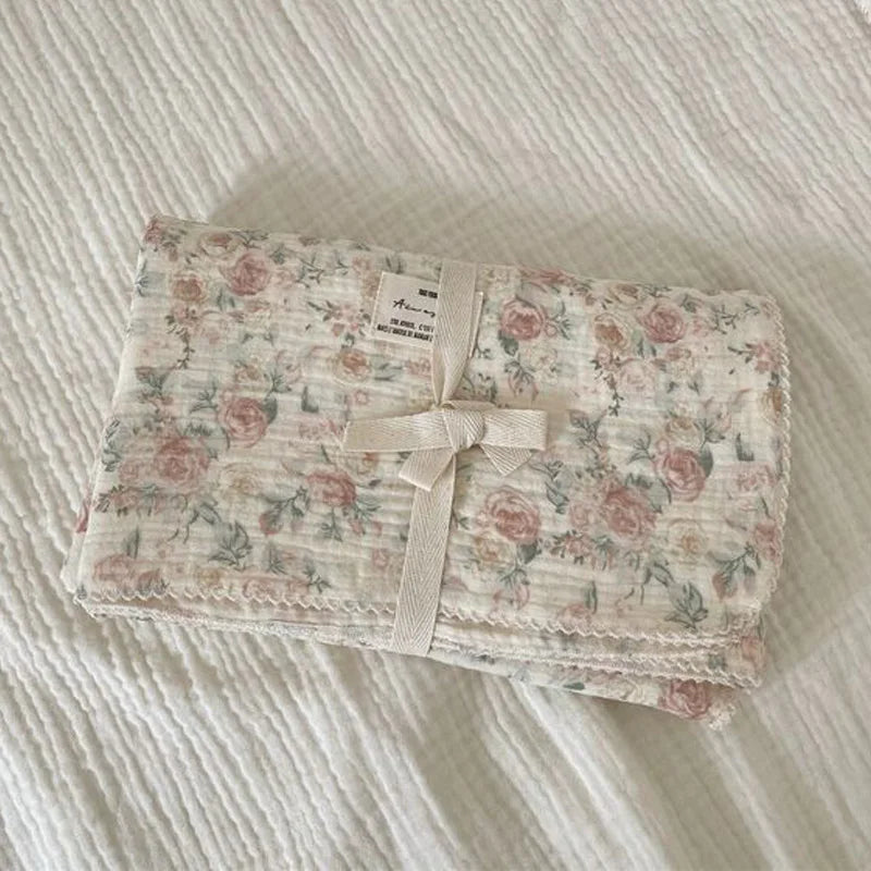 2-3 Layers Baby Blankets Bear Dots Print Cotton Gauze Muslin Swaddle Wrap Newborn Infant Bedding Sleeping Receving Blanket