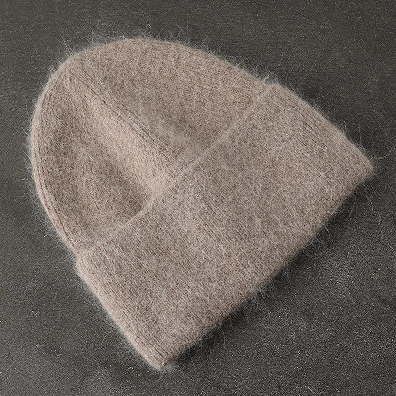 2024 Angora Winter Hat For Womens Rabbit Fur Fluffy Knitted Beanies Hat  Bonnet Female Soft  Warm SKI Skullies  Beanies