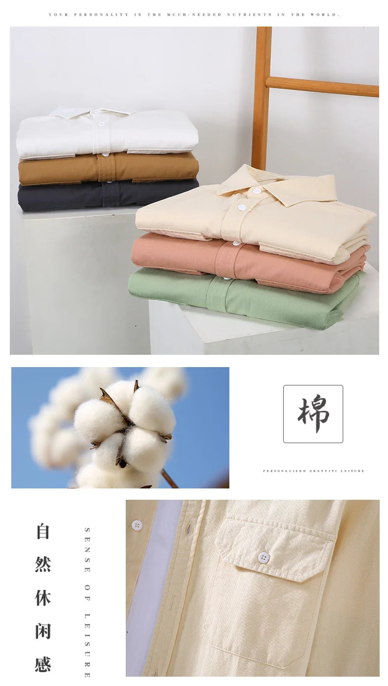 American Style Cargo Shirt Men Spring Autumn Mens Long Sleeve Shirts Pockets Pure Cotton Casual Shirts Comfortable chemise homme