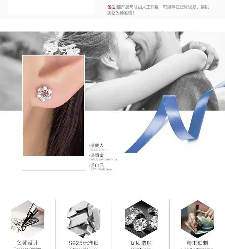 925 Sterling Silver Earrings For Women Zirconia Flower Stud Earring Oorbellen Brincos De Prata Pendientes Wedding Party Gift