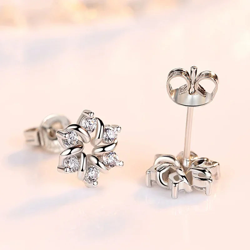 925 Sterling Silver Earrings For Women Zirconia Flower Stud Earring Oorbellen Brincos De Prata Pendientes Wedding Party Gift