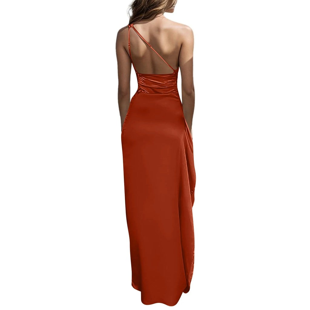 Sexy dresses for women Satin Backless Slim party Long Dress One Shoulder HighSplit Cocktail dress Wedding evening dresses elbise