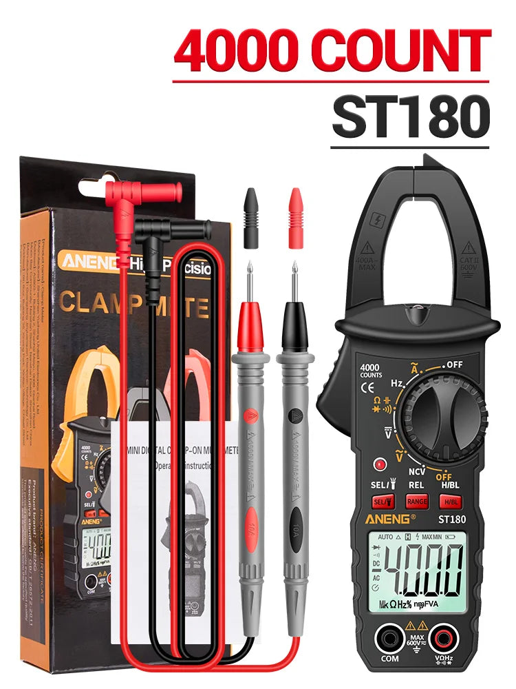 ANENG ST180 AC Current Clamp Meter  Digital 4000 Counts Multimeter Ammeter Voltage Tester Car Amp Hz Capacitance NCV Ohm Tool