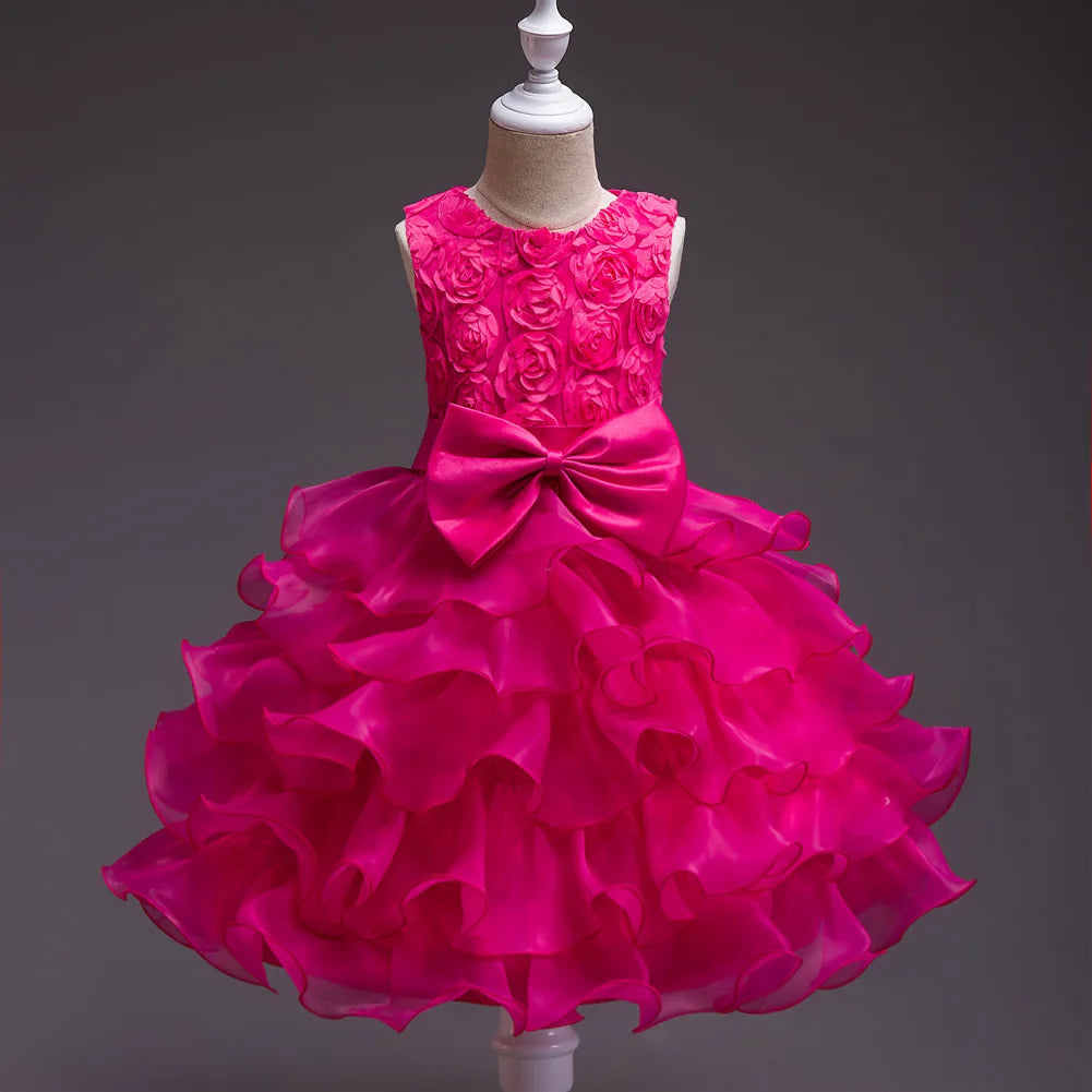 Elegant Dress For Girls Sleeveless Flower Ruffles Gown For Kids Wedding Prom Bridesmaid Birthday Party First Communion Dress