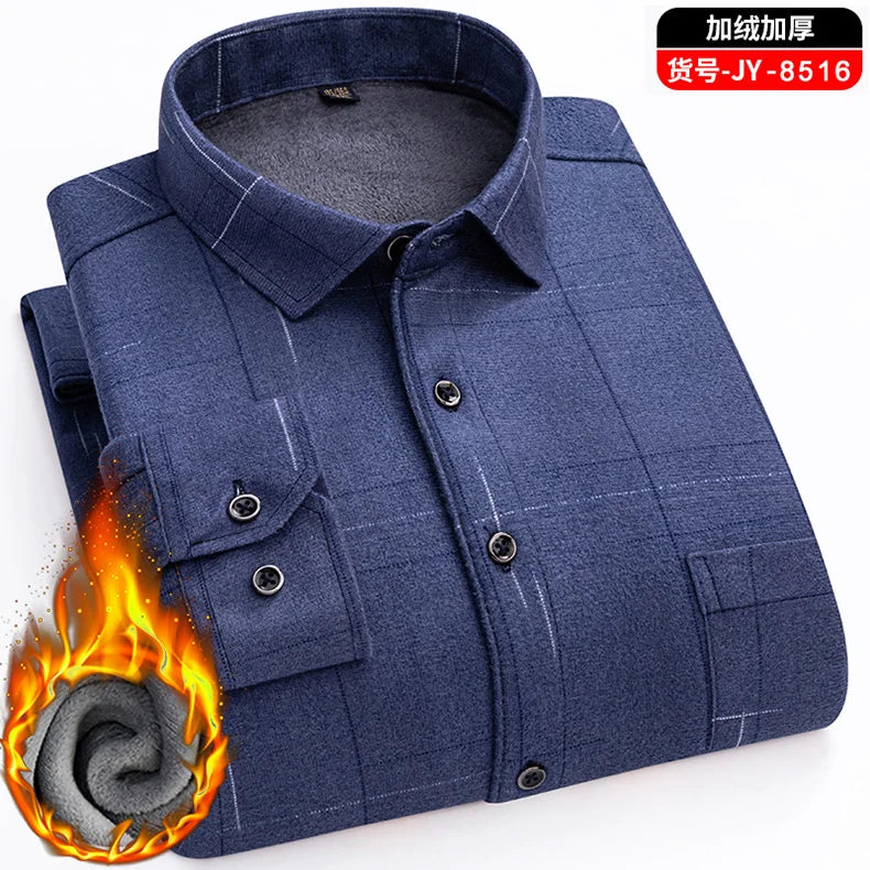 Men's long-sleeved shirt with double-sided fleece thickened warmth, 7XL, 8XL, winter casual and trendy, versatile for the street