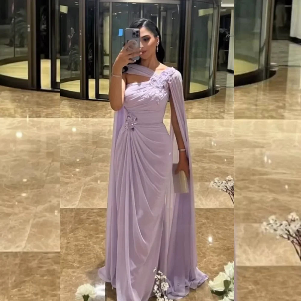Customized Chiffon Applique Sequined Pleat A-line One-shoulder Long Dresses Bespoke Occasion Party Elegant Fashion Formal