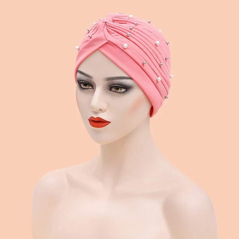 India Hat Hijabs Cap African Headwrap Ladies Head Wraps Women Beaded Turban Bonnet Soild Color Cotton Turban Hat Inner Hijab Cap