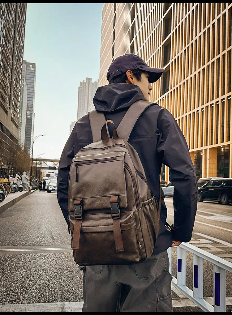 Men's Backpack Fashion Pu Leather Waterproof Man Laptop Bag Korean Backpacks Large School Bag Male Rucksack Student Pc Bagpack