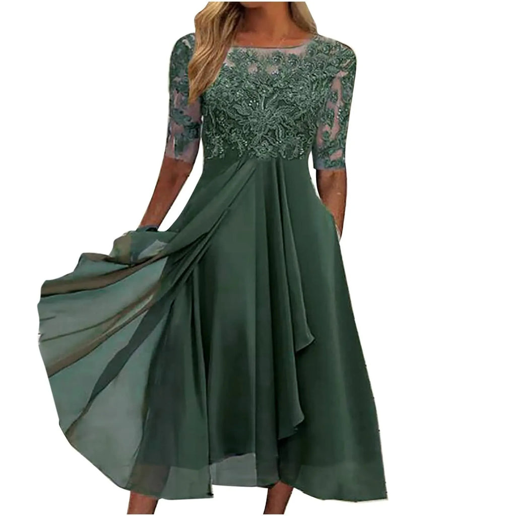 Elegant Formal Party Dress Embroidery Chiffon Round Collar Short Sleeve Luxury Dress Bridesmaid Evening Dresses Vestidos платье