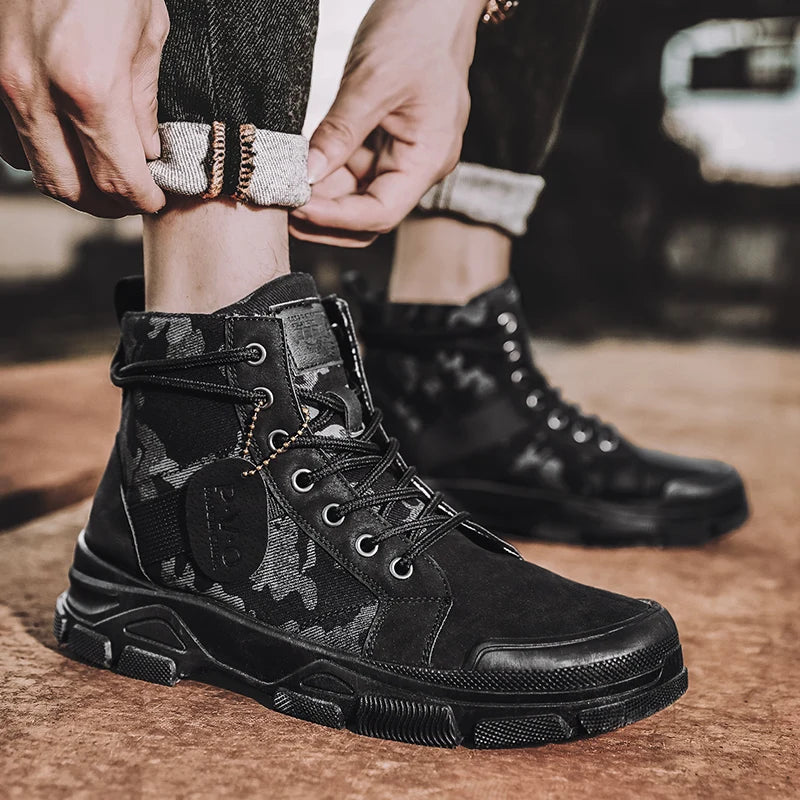 Boots For Men Autumn High Top Camouflage Desert Casual Flats Mens Boot Breathable Non Slip Work Shoes Zapatillas Hombre