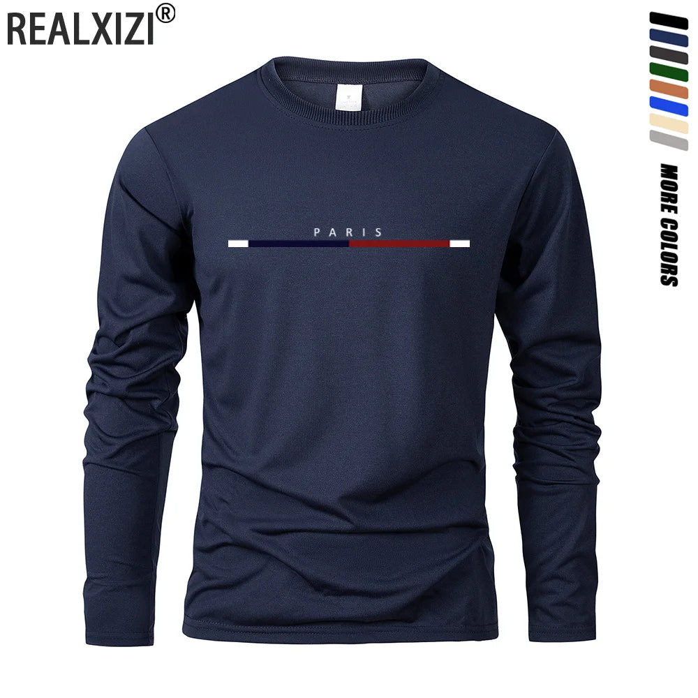 Men's Long Sleeve T Shirts of PARIS Printing Solid Color Casual Tops Autumn High Quality Loose T-Shirt Men Classic Clothing